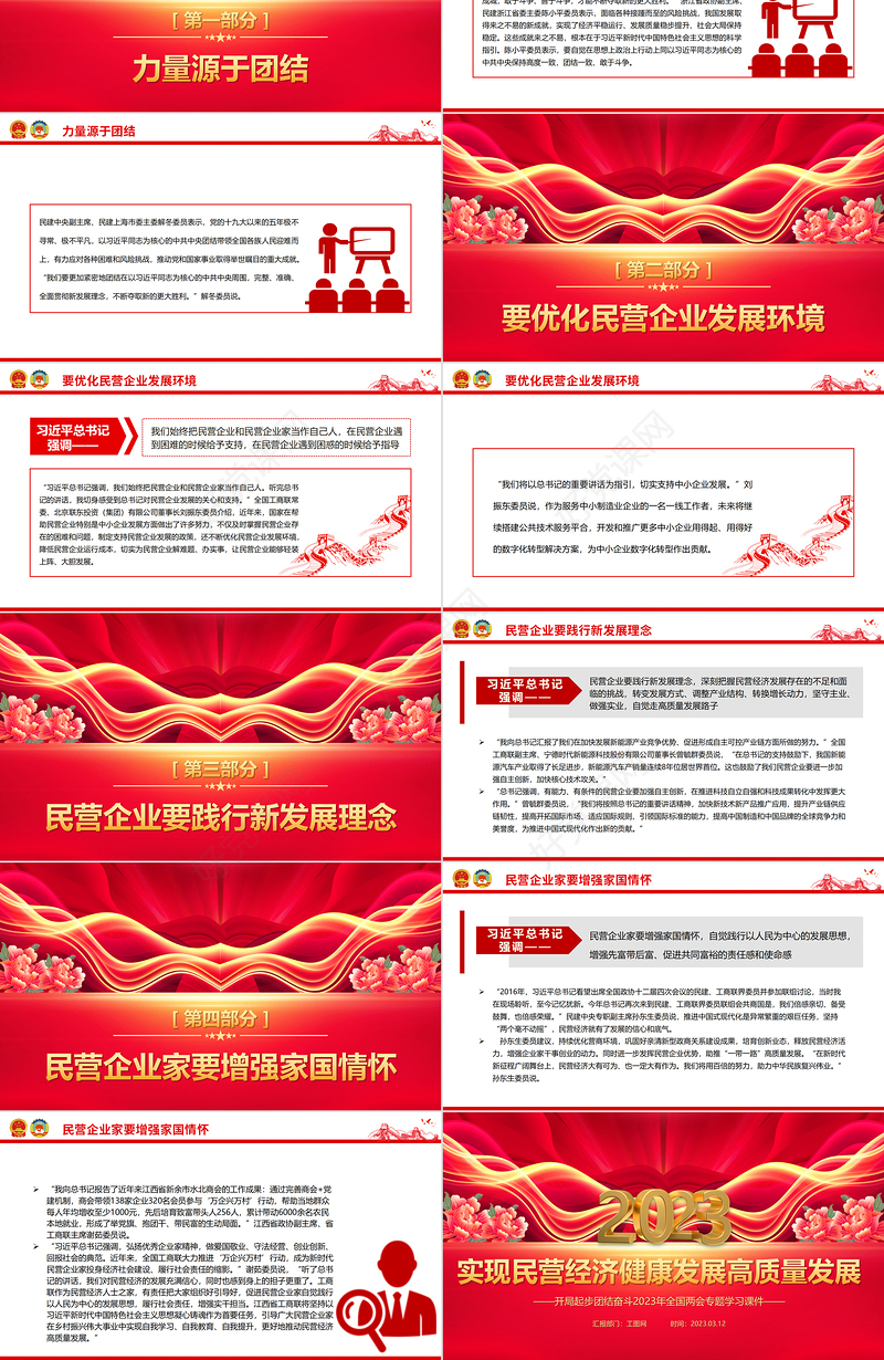2023实现民营经济健康发展高质量发展PPT精美大气开局起步团结奋斗2023年全国两会专题学习课件