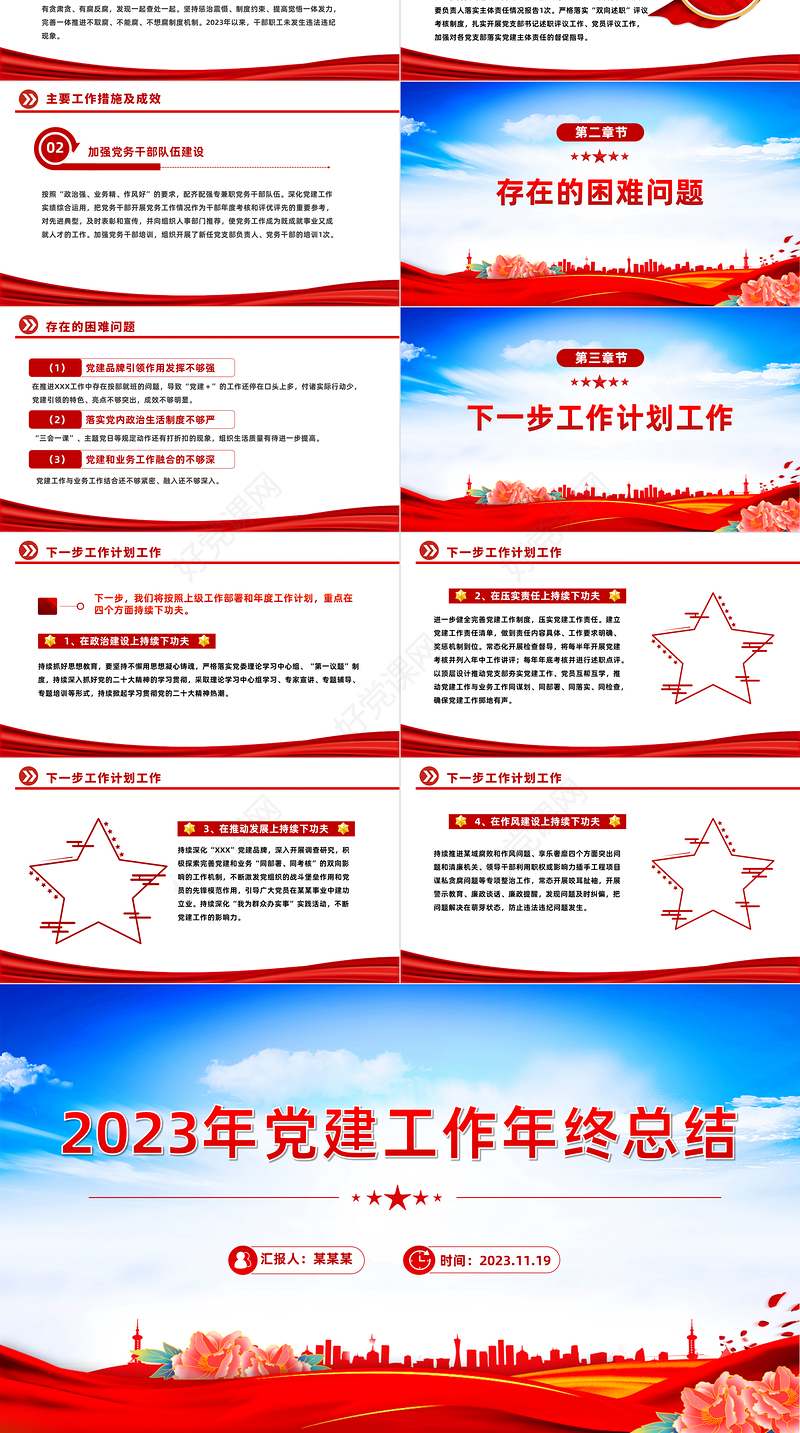 机关党建工作总结PPT2023单位年终工作总结汇报专题课件模板
