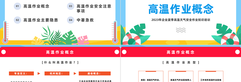 2023高温作业安全PPT卡通风企业夏季高温天气安全作业知识培训课件模板下载