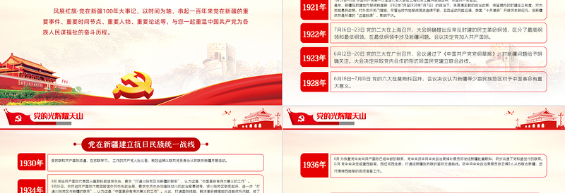2021党的光辉耀天山PPT风展红旗党在新疆100年大事记致敬建党百年党课课件