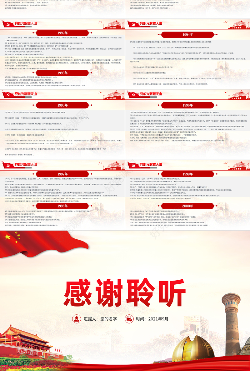 2021党的光辉耀天山PPT风展红旗党在新疆100年大事记致敬建党百年党课课件