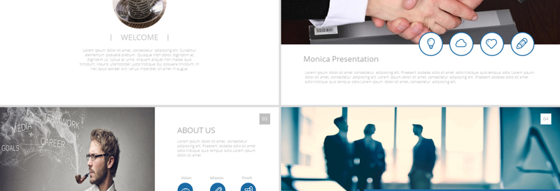 蓝色几何扁平化创意ppt模版-含多个ppt元素