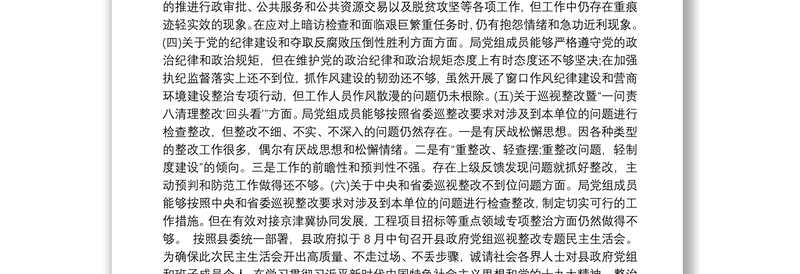 2021巡视整改民主生活会征求意见