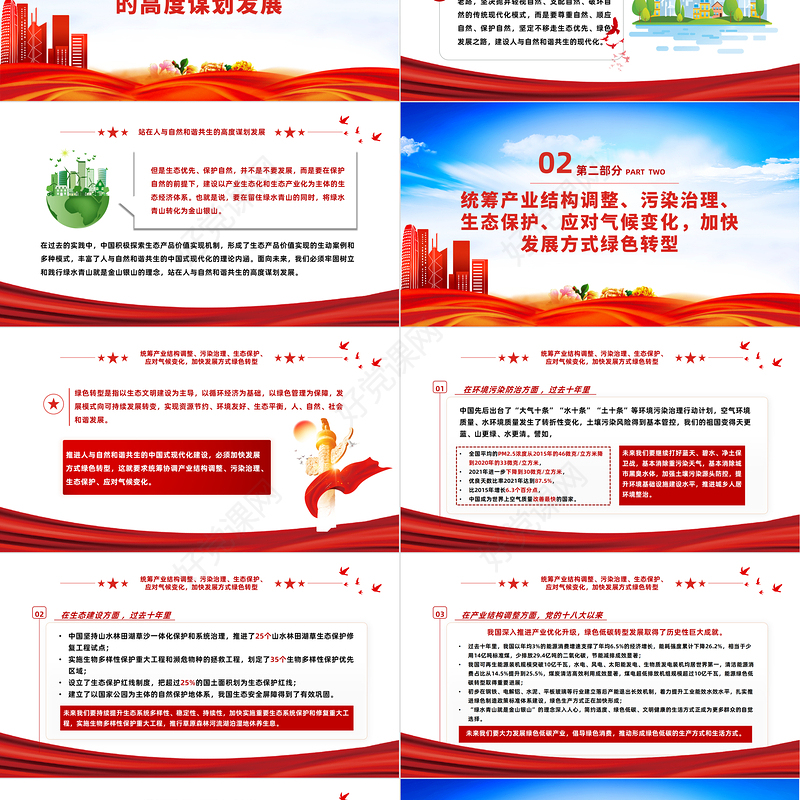 2022推动绿色发展走人与自然和谐共生的中国式现代化道路PPT党建风学习贯彻宣传二十大精神专题党建党课课件模板