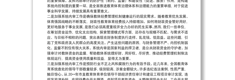 在市X系统内部审计工作会上的讲话