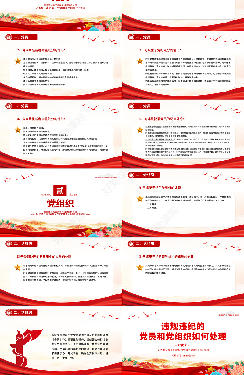 2023版《中国共产党纪律处分条例》学习PPT违规违纪的党员和党组织如何处理微党课