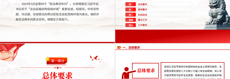 红色精美优化法治化营商环境2024年民法典宣传月工作方案PPT下载