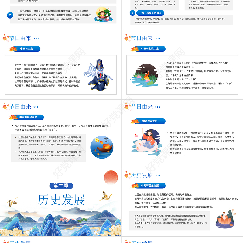 2022中元祭祖PPT卡通传统文化风中元节知识科普模板