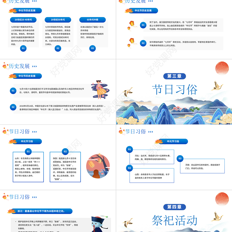 2022中元祭祖PPT卡通传统文化风中元节知识科普模板