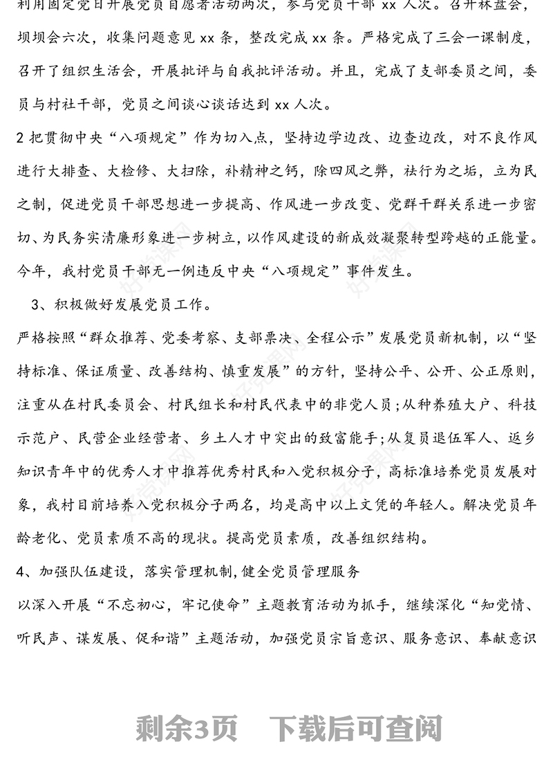 村党支部书记述职报告(个人工作报告)