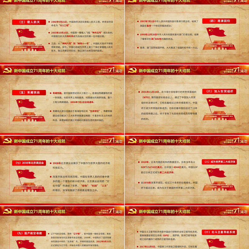 红色喜庆建国71周年壮丽71载国庆节党课PPT课件