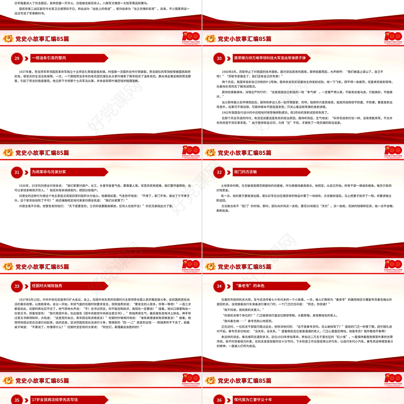 1921-2021党史小故事汇编85篇PPT中小学生学党史红色教育专题党课PPT模板