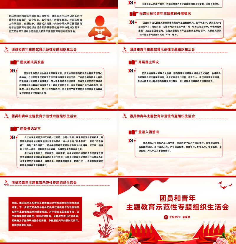 团组织生活会PPT红色精美团员和青年主题教育示范性专题组织生活会模板