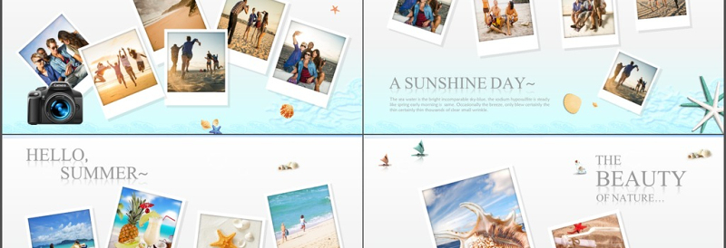 2017年简约清新假日旅行相册PPT模板