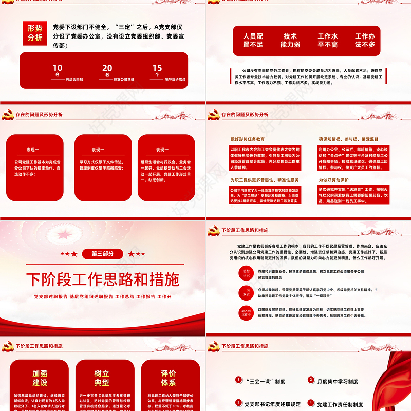 2022年中基层党建党政工作总结汇报PPT红色精品党政机关党建年中工作总结汇报专题党课课件