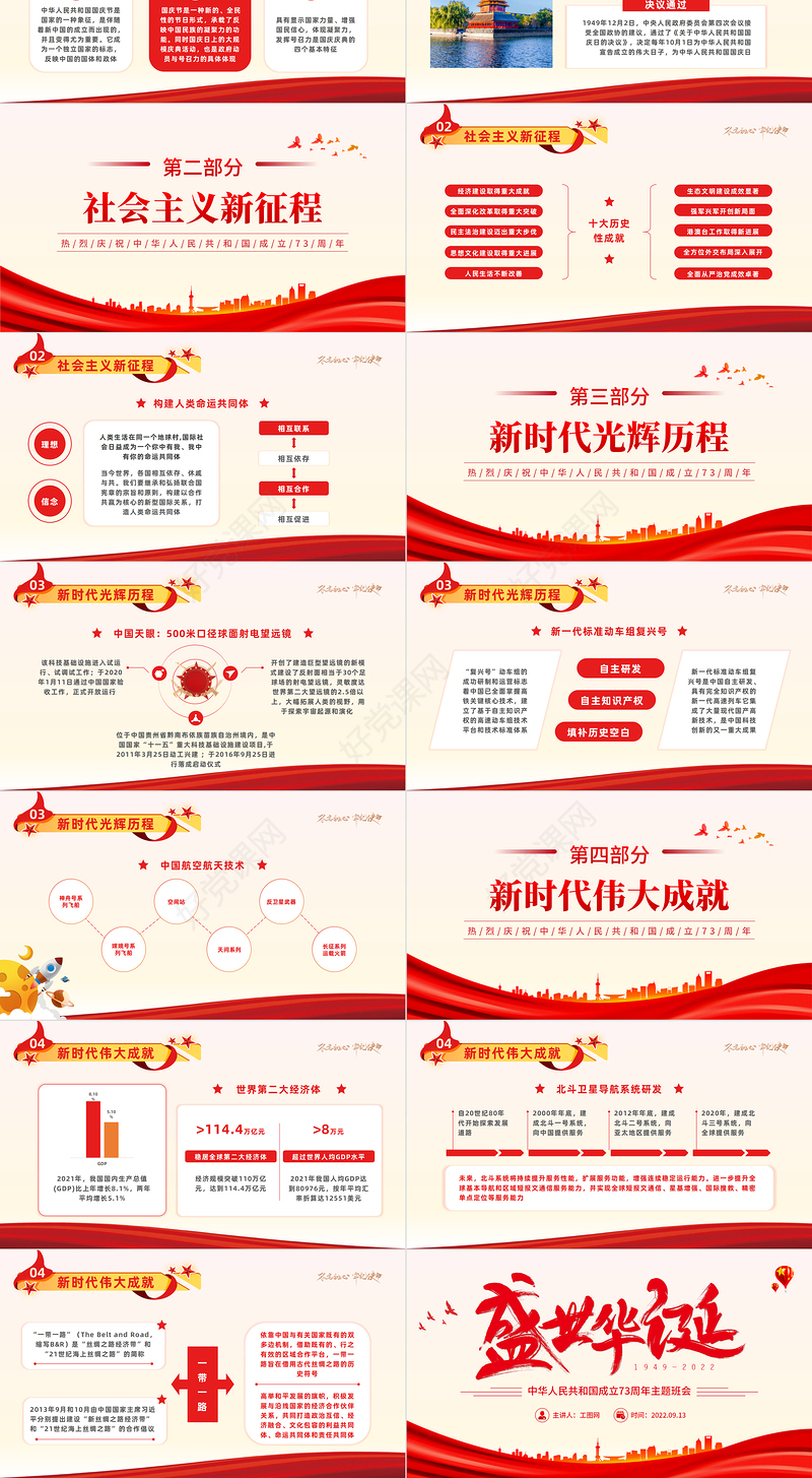 2022盛世华诞PPT红色大气热烈庆祝中华人民共和国成立73周年国庆主题班会课件