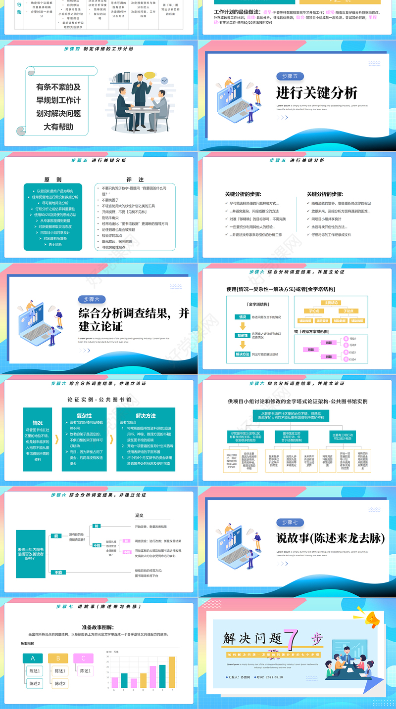 2022解决问题7个步骤PPT插画风企业员工培训如何解决问题课件模板