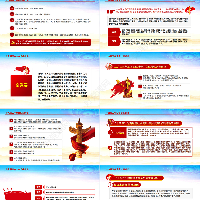 红色动态学习贯彻党的十九届五中全会精神党课PPT