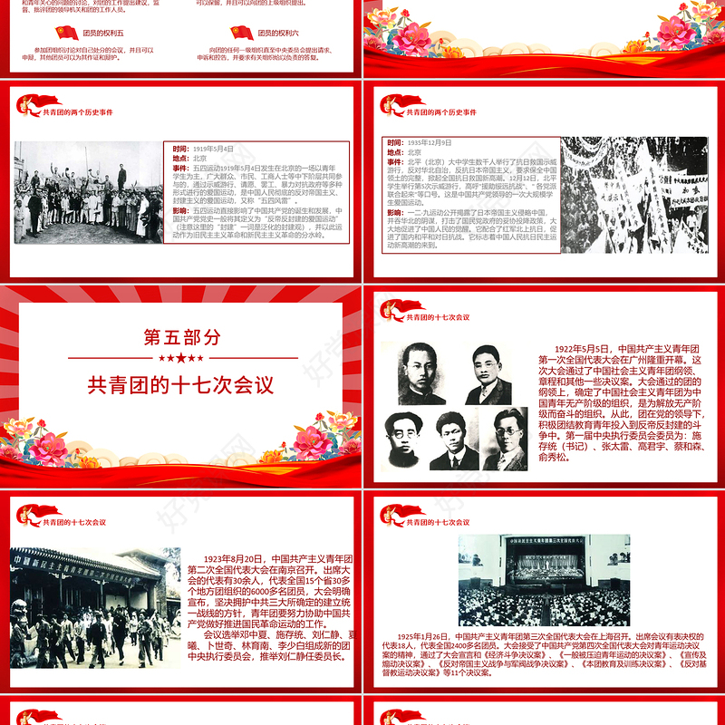 精美风2025五四青年节共青团的光辉历史基础知识历史事件团史学习PPT课件