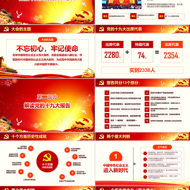 十九大报告ppt模板学习贯彻19大精神