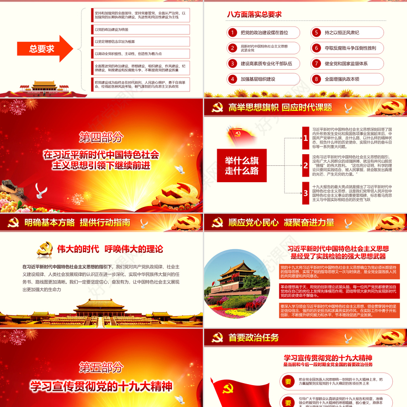 十九大报告ppt模板学习贯彻19大精神