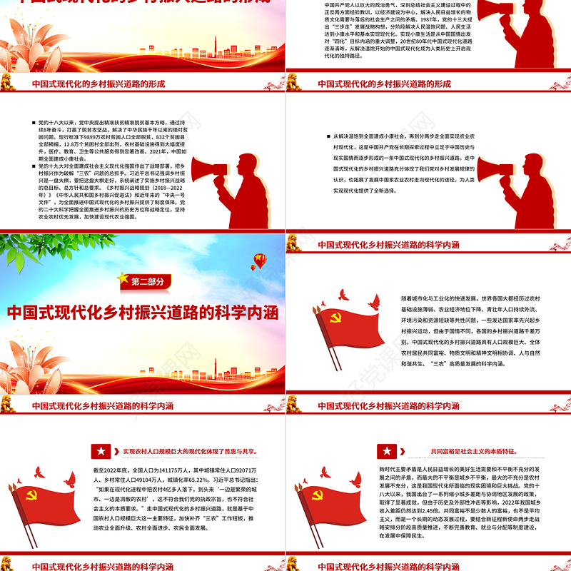 2023走中国式现代化的乡村振兴道路PPT大气党建风深入学习宣传贯彻党的二十大精神主题专题党课课件