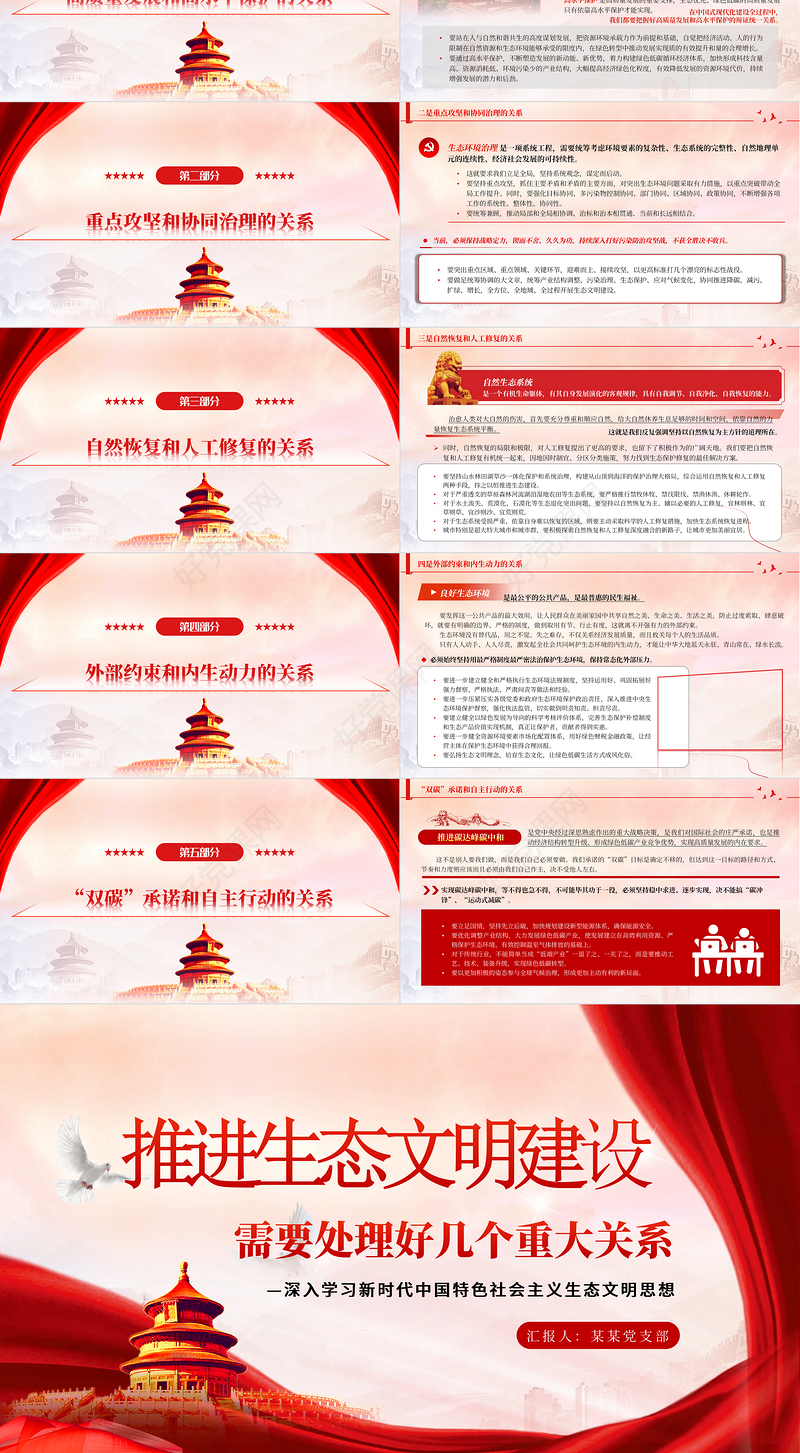 红色党政风学习总书记重要文章《推进生态文明建设需要处理好几个重大关系》PPT党课学习课件