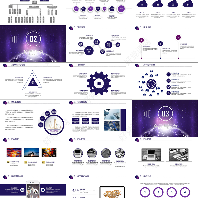 蓝紫色大气商务风企业融资招商项目商业计划书创业计划书PPT模板