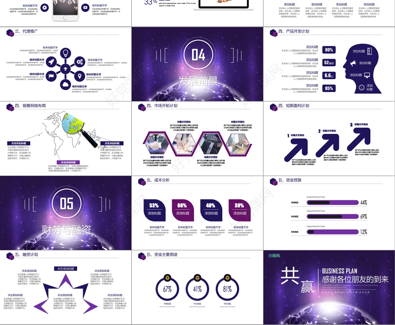 蓝紫色大气商务风企业融资招商项目商业计划书创业计划书PPT模板