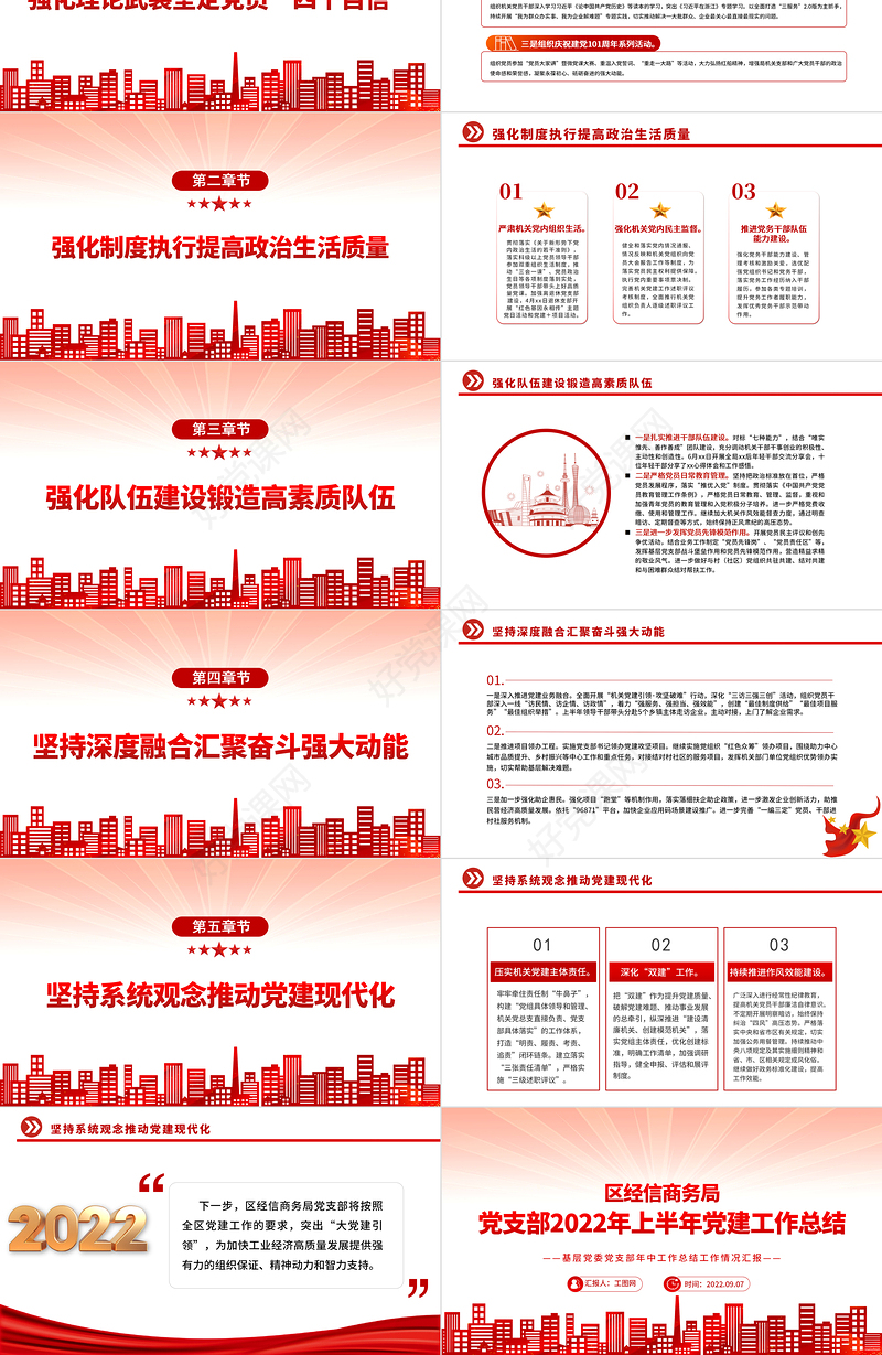区经信商务局党支部2022年上半年党建工作总结PPT简约党建风基层党委党支部年中工作总结工作情况汇报专题党课