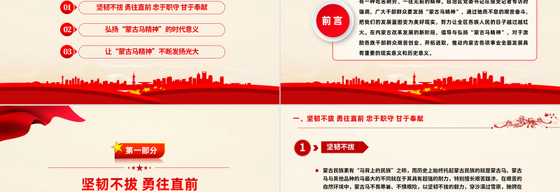 弘扬蒙古马精神PPT坚韧不拔勇往直前忠于职守甘于奉献各族群众团结奋斗开拓进取党课课件