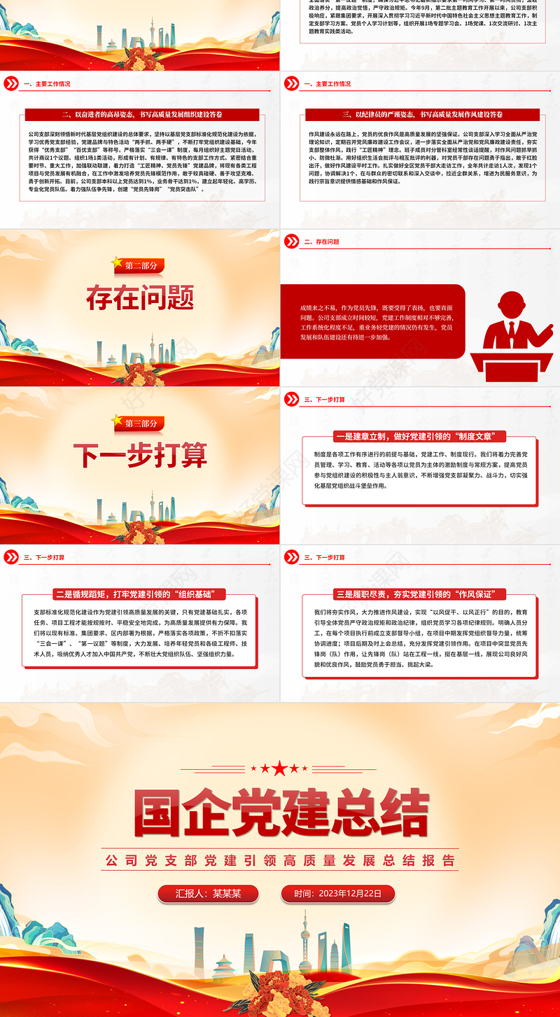 2023年国企党建工作总结PPT大气精美年终党建总结报告汇报模板