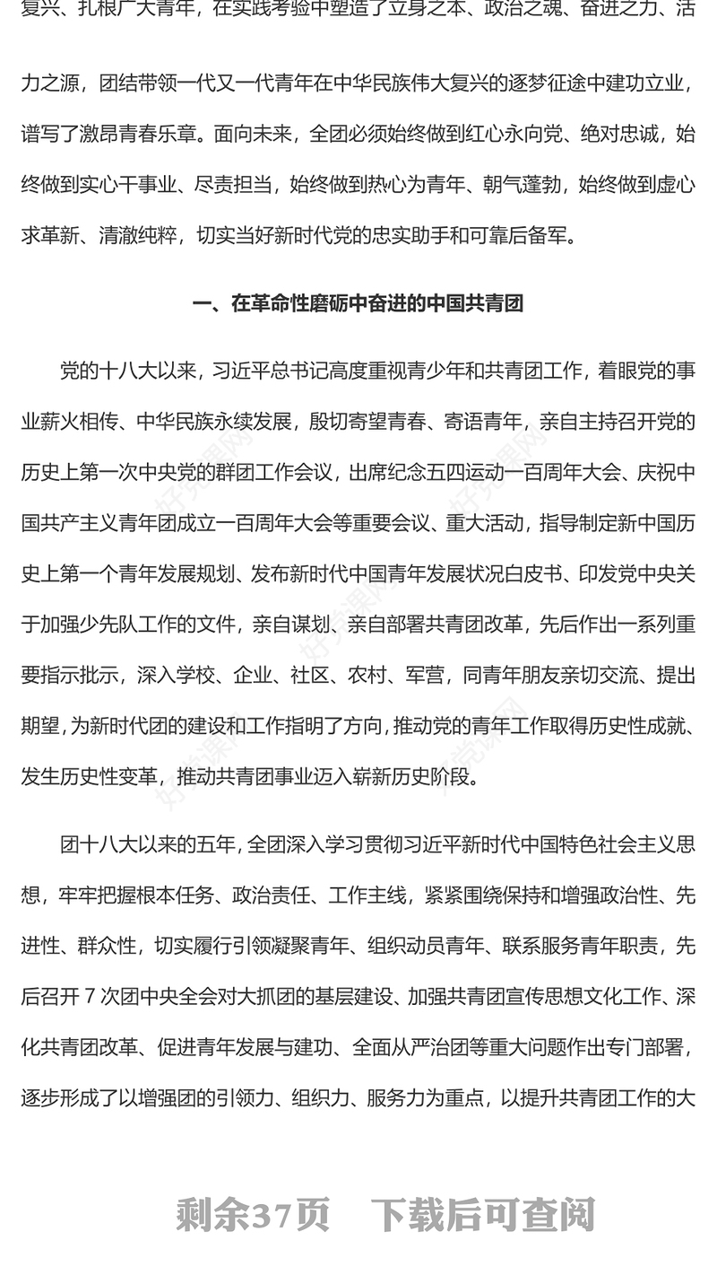 2023中国共产主义青年团第十九次全国代表大会报告全文PPT动员引领广大青年在全面建设社会主义现代化国家而奋斗团课(讲稿)