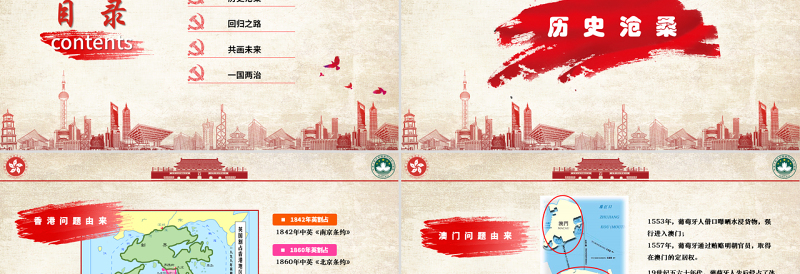 原创红色党政庆祝香港和澳门回归祖国22周年党政党课PPT模板