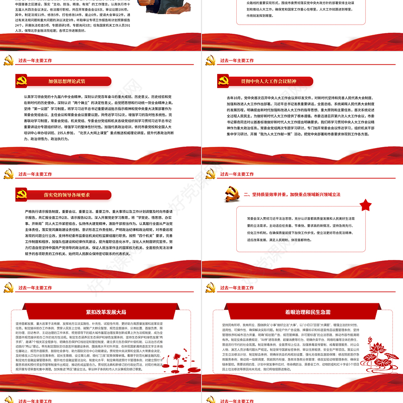 2022常务委员会工作报告PPT红色精品党员干部年终述职报告专题党课课件模板