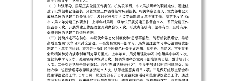 市局党组关于20**年上半年党建工作总结的报告