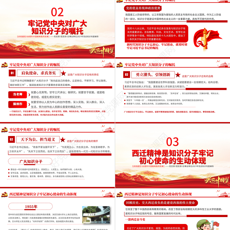 弘扬西迁精神矢志爱国奋斗PPT建党100周年中国精神谱系胸怀大局无私奉献弘扬传统艰苦创业党员教育党课
