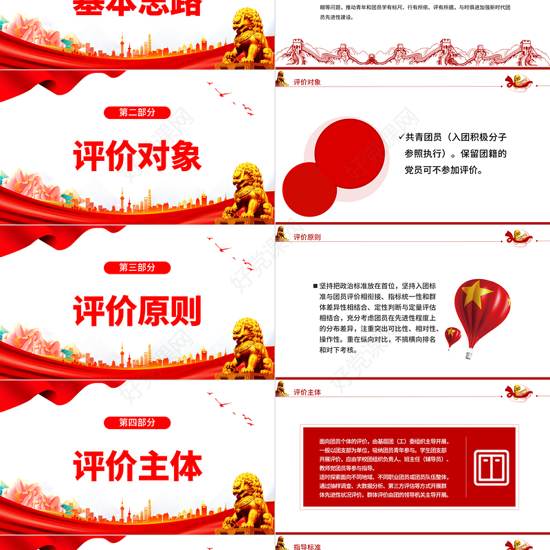 2022新时代共青团员先进性评价指导大纲PPT简洁红色团员先进性指导标准和评价细致团建课件