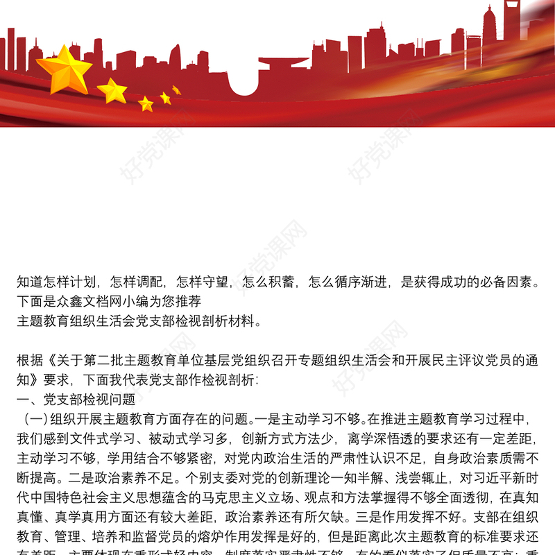 主题教育组织生活会党支部检视剖析材料