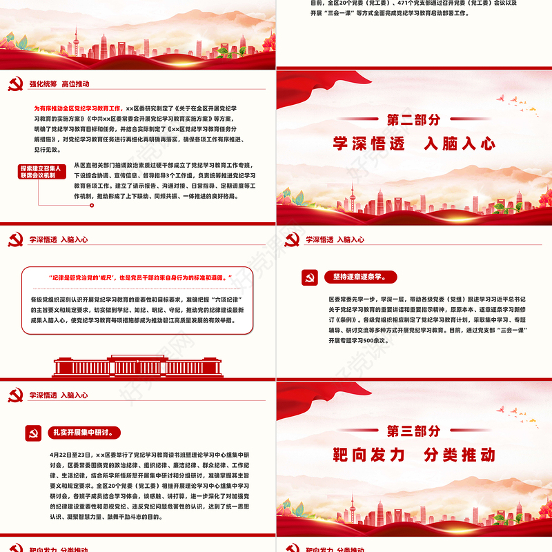 党纪学习教育阶段性总结汇报PPT红色大气工作汇报模板