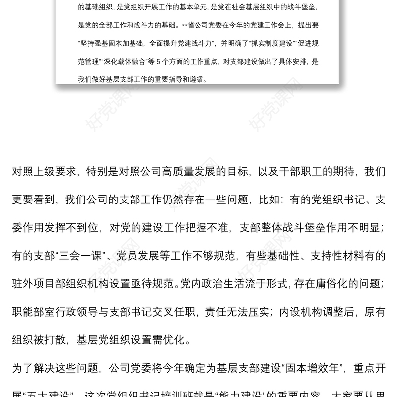 党委副书记在基层党组织书记培训班上的讲话