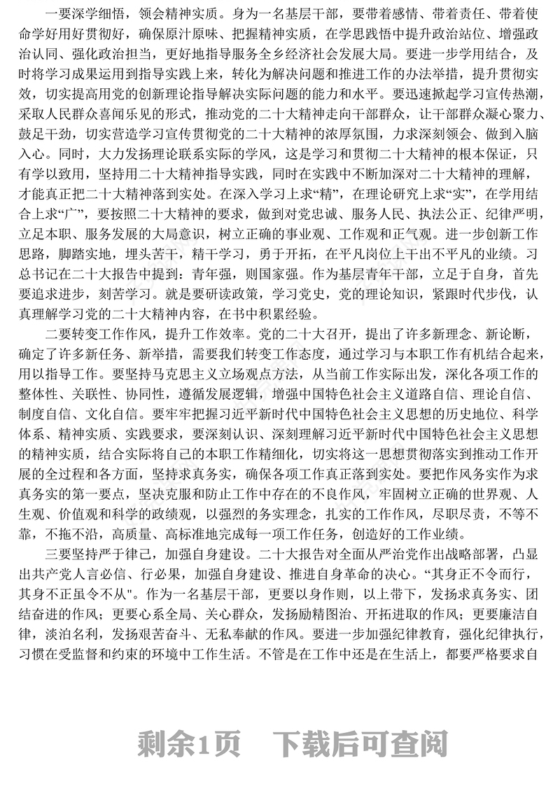 基层党员干部对党的二十大报告学习心得体会