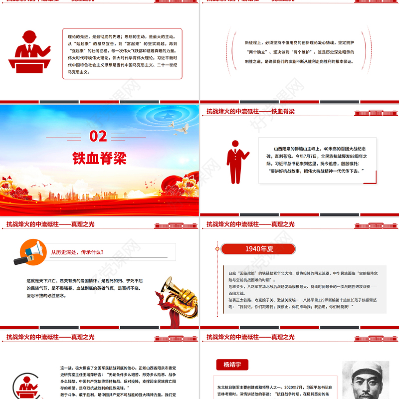 精美大气抗战烽火的中流砥柱PPT抗战胜利80周年课件下载