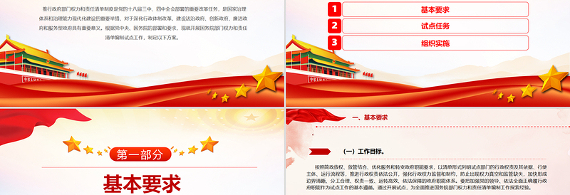 红色简洁风国务院部门权力和责任清单编制试点方案PPT下载