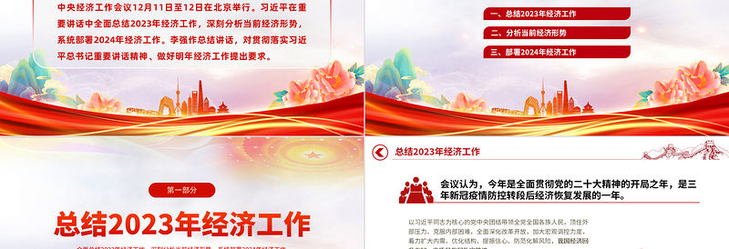 中央经济工作会议精神PP红色党建风总结2023年经济工作分析当前经济形势部署2024年经济工作课件