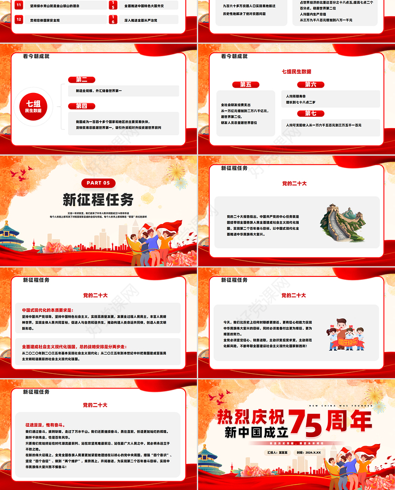2024建国75周年PPT大气创意庆祝新中国成立75周年纪念日课件