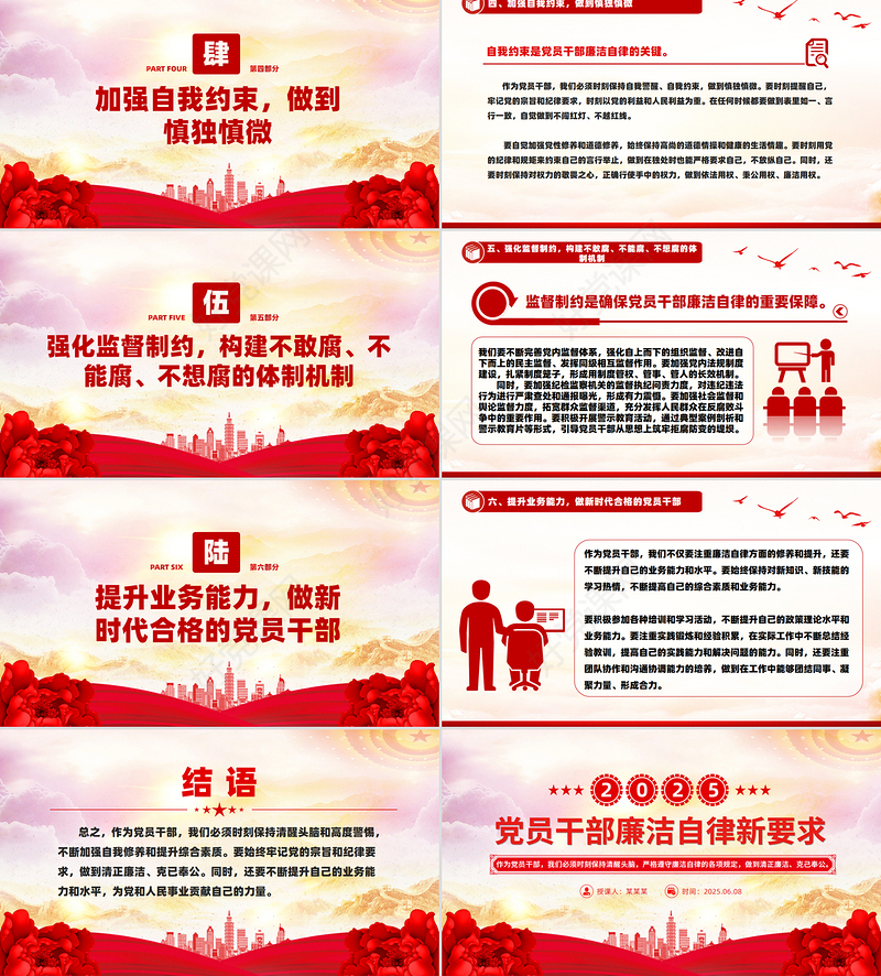 精美风2025年党员干部廉洁自律新要求PPT廉洁党课课件