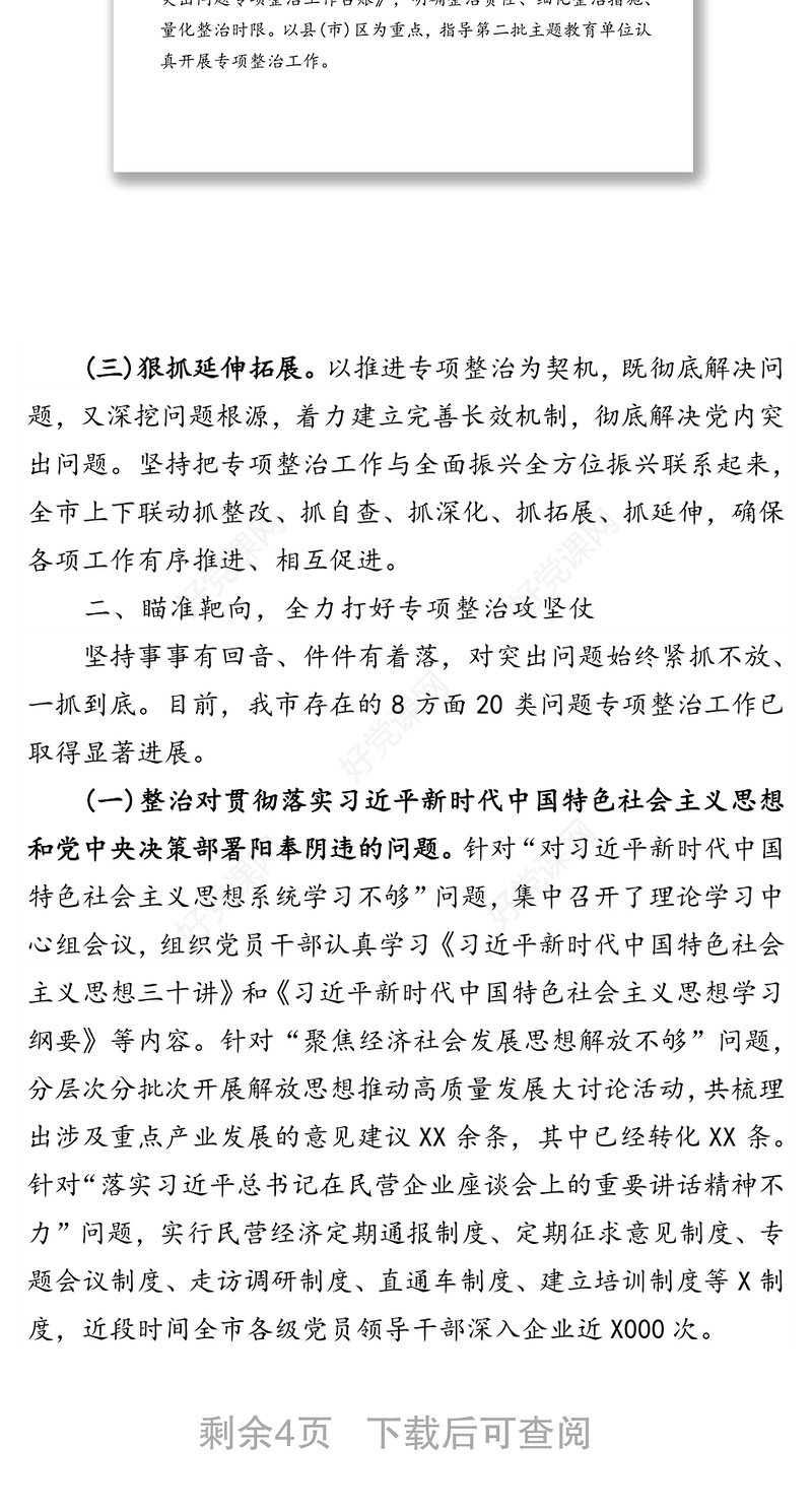 主题教育8个方面突出问题专项整治情况报告