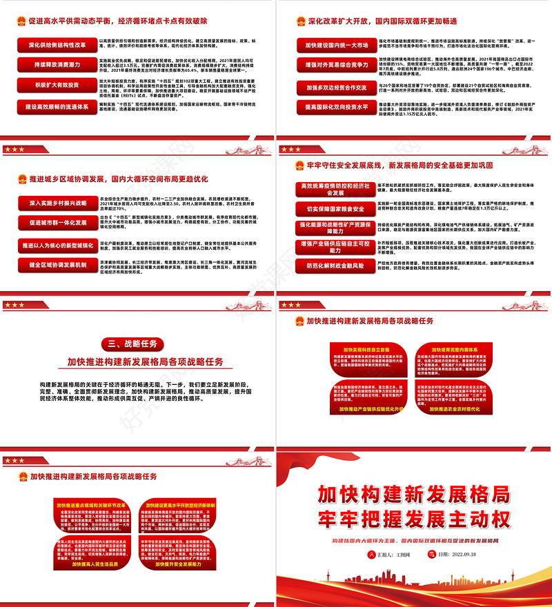 2022加快构建新发展格局牢牢把握发展主动权PPT红色党政风党日专题党课党员干部学习教育党建课件模板