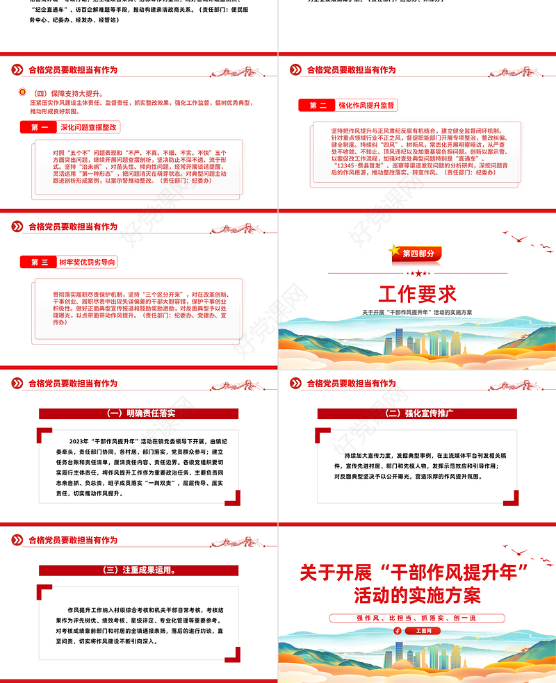 2023关于开展“干部作风提升年”活动的实施方案PPT精美实用强作风比担当抓落实创一流课件